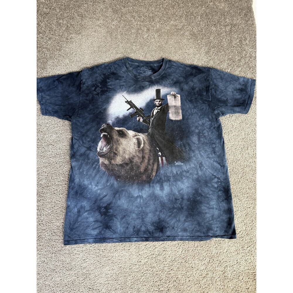 The Mountain Shirt Mens 3XL Blue Abe Lincoln Bear Graphic Crew Neck Tie Dye